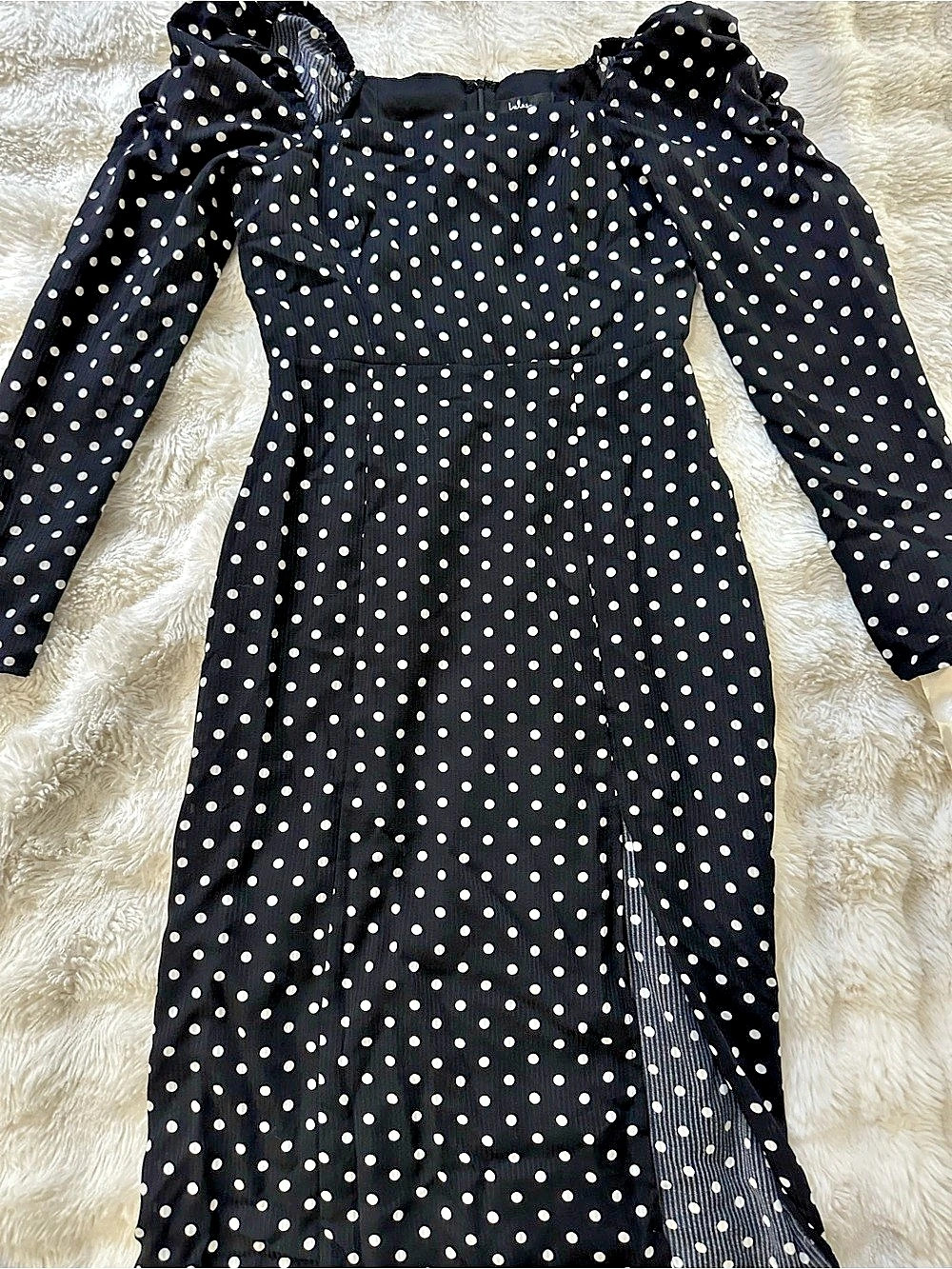 Lulus Charmed and Classy Black & White Polka Dot Midi Dress Like New